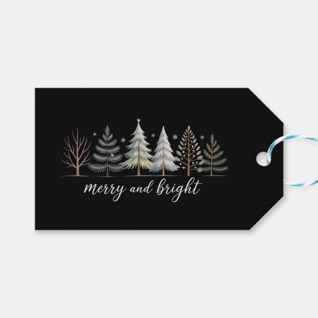 Glada och ljusa träd jul högtid vinter presentetikett (Framsidan (Horisontell))