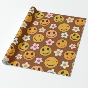 Glada orange och gula ansikten med blommor presentpapper