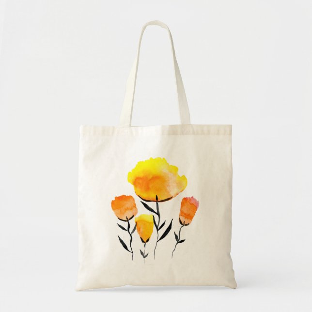 Glada orange och gula blommor tygkasse (Framsidan)