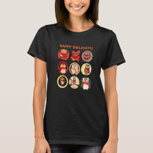 Glada Owlidays Bedårande Ugglor Med Mössor Uggla T Shirt