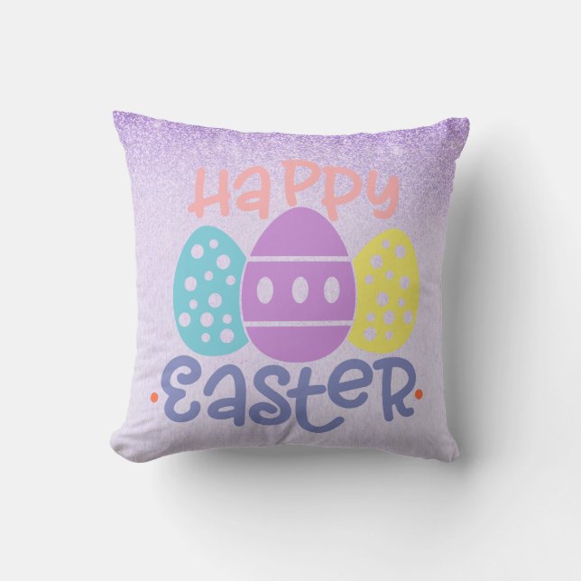 Glada Påsk Ägg Lila Vår Kudde (Framsida)
