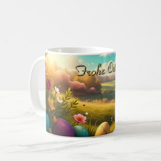Glada påsk i ett vårlandskap kaffemugg (Framsida vänster)