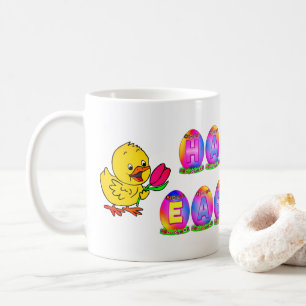 Glada påskägg med gul kyckling & tulpan kaffemugg