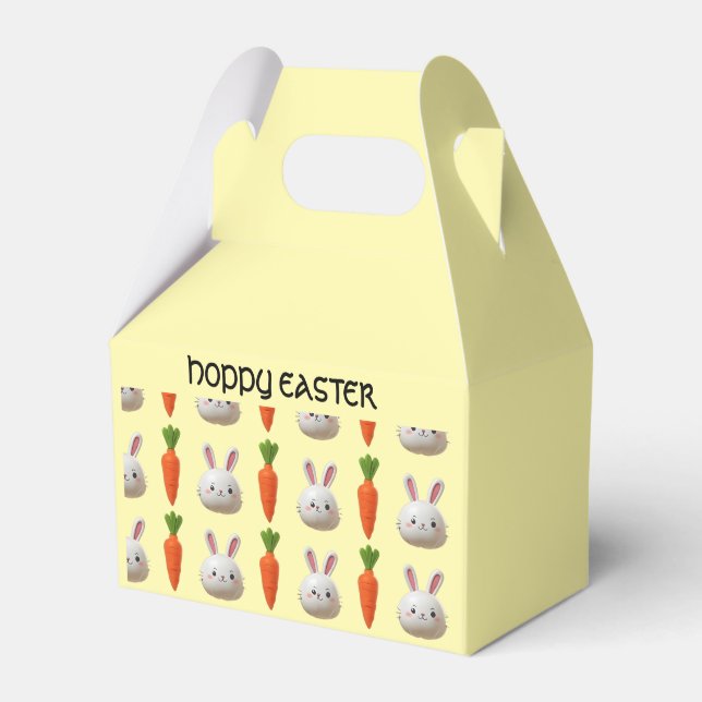 Glada påskharar och gula morötter presentaskar (Framsidan Sidan)