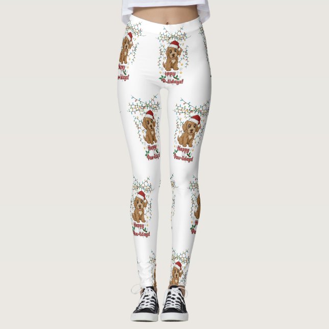 Glada Paw-lidays Jul Cockapoo Design Leggings (Framsida)