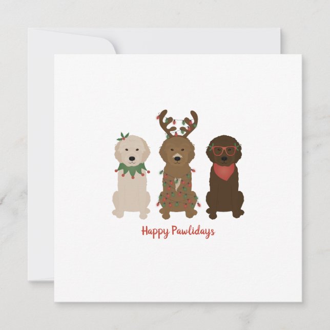 Glada Pawlidays Goldendoodle Julbelysning Kort (Framsida)