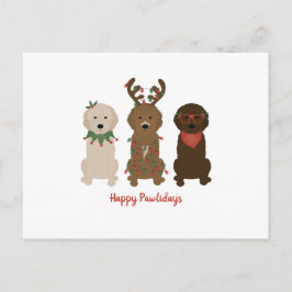 Glada Pawlidays Goldendoodle Julbelysning Vykort