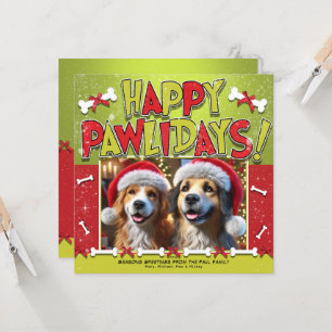 Glada PAWLIDAYS Grönt & Rött Snöigt Holiday Foto Inbjudningar