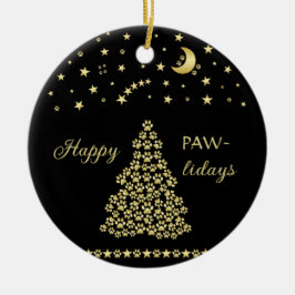 Glada Pawlidays, Guld glänsande Paw julgran Julgransprydnad Keramik
