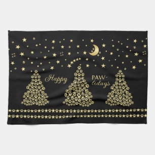 Glada Pawlidays, Guld glänsande Paw Julgran Kökshandduk