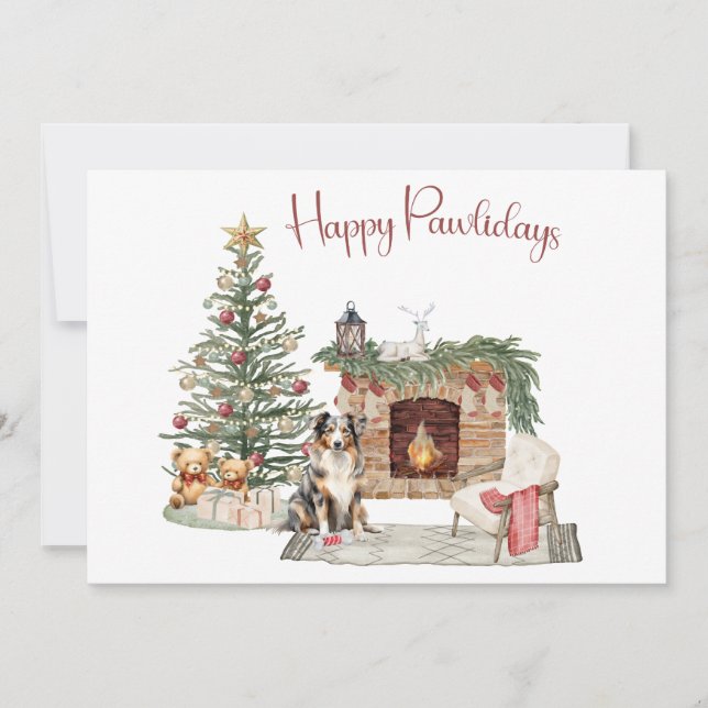 Glada Pawlidays Hund Design- Australian Shepherd Julkort (Framsida)