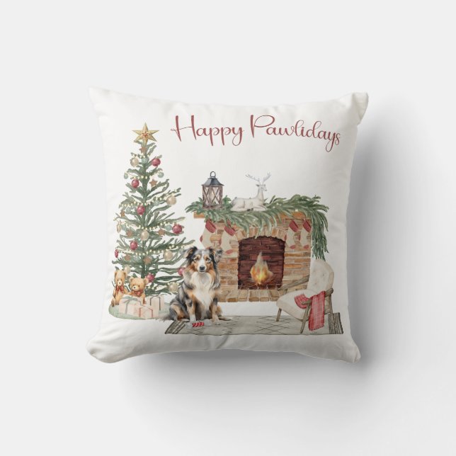 Glada Pawlidays Hund Design- Australian Shepherd Kudde (Framsida)