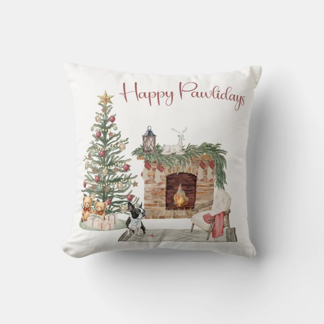 Glada Pawlidays Hund Design- Boston Terrier Kudde (Framsida)