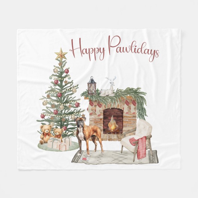 Glada Pawlidays Hund Design- Boxer Fleecefilt (Framsidan (Horisontell))