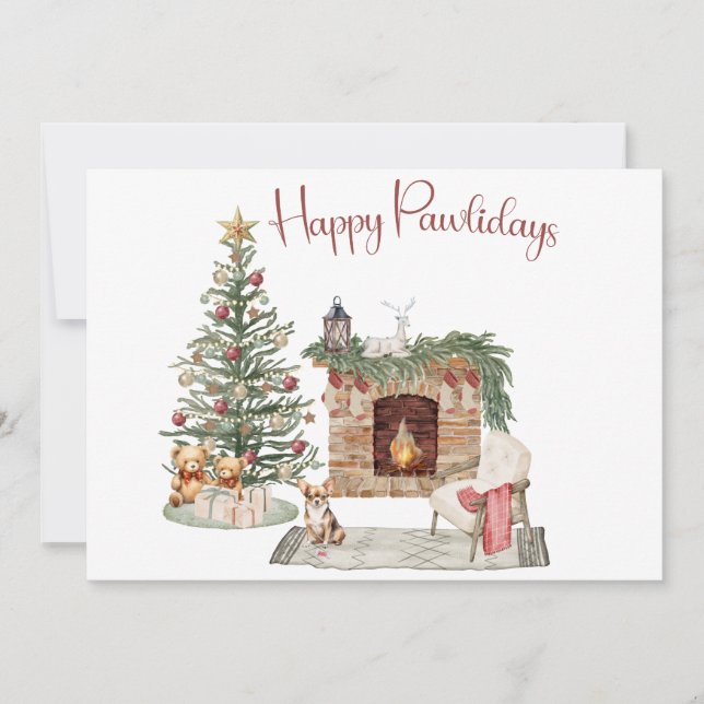 Glada Pawlidays Hund Design- Chihuahua Julkort (Framsida)