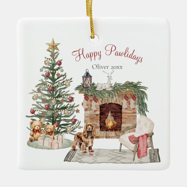 Glada Pawlidays Hund Design - Cocker Spaniel Julgransprydnad Keramik (Framsida)
