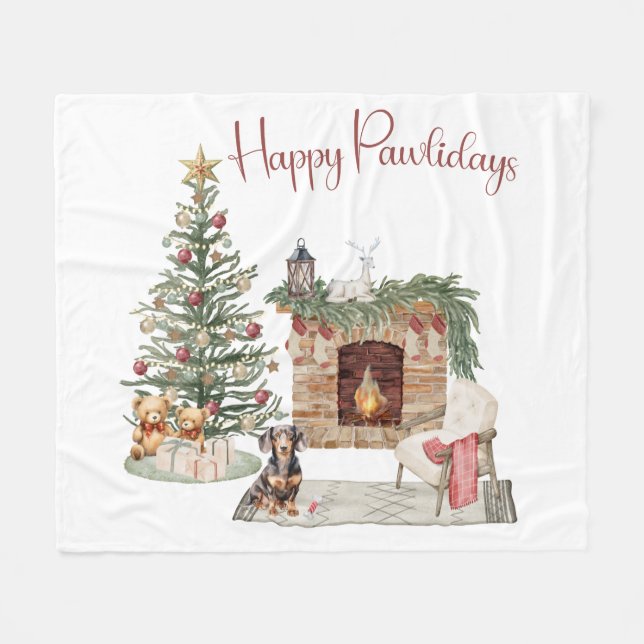 Glada Pawlidays Hund Design- Dachshund Fleecefilt (Framsidan (Horisontell))