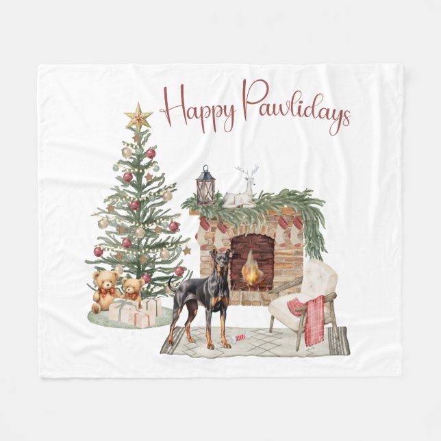 Glada Pawlidays Hund Design- Dobermann Pinscher Fleecefilt (Framsidan (Horisontell))