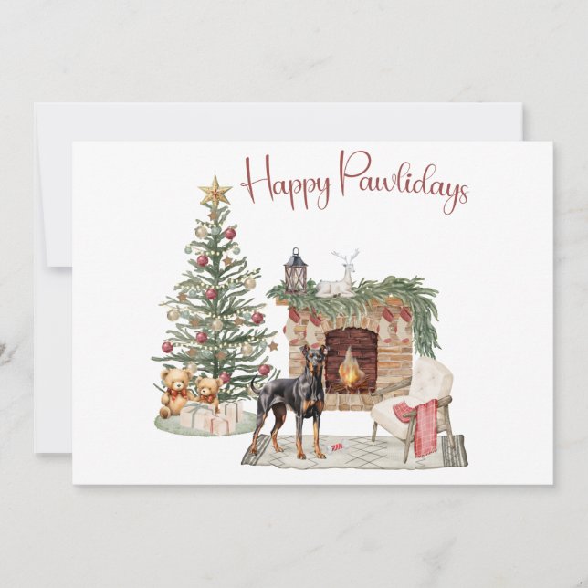 Glada Pawlidays Hund Design- Dobermann Pinscher Julkort (Framsida)