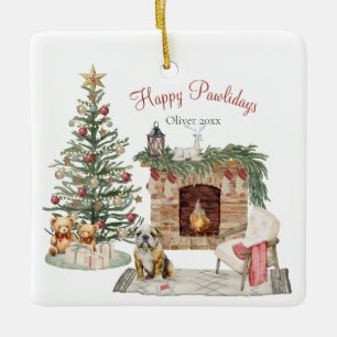 Glada Pawlidays Hund Design- Engelsk Bulldog Julgransprydnad Keramik