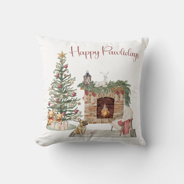 Glada Pawlidays Hund Design- Fransk Bulldogg Kudde (Framsida)