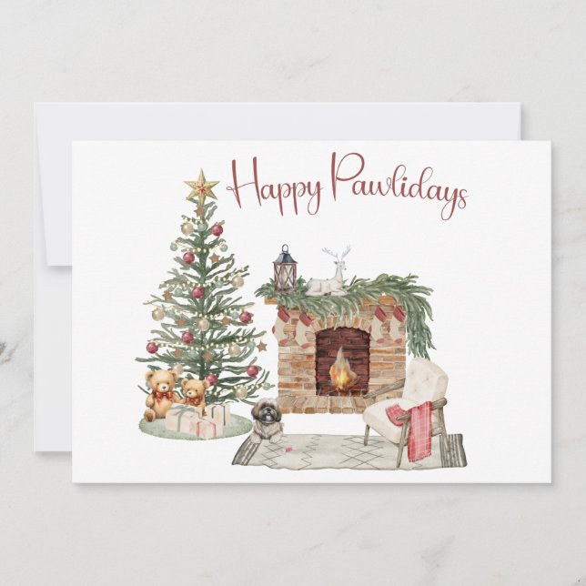 Glada Pawlidays Hund Design- Lhasa Apso Julkort (Framsida)