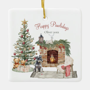 Glada Pawlidays Hund Design - Miniature Schnauzer Julgransprydnad Keramik