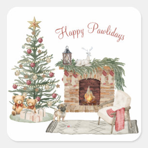 Glada Pawlidays Hund Design- Mops Fyrkantigt Klistermärke
