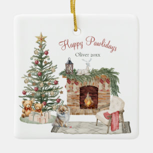 Glada Pawlidays Hund Design- Pomeranian Julgransprydnad Keramik