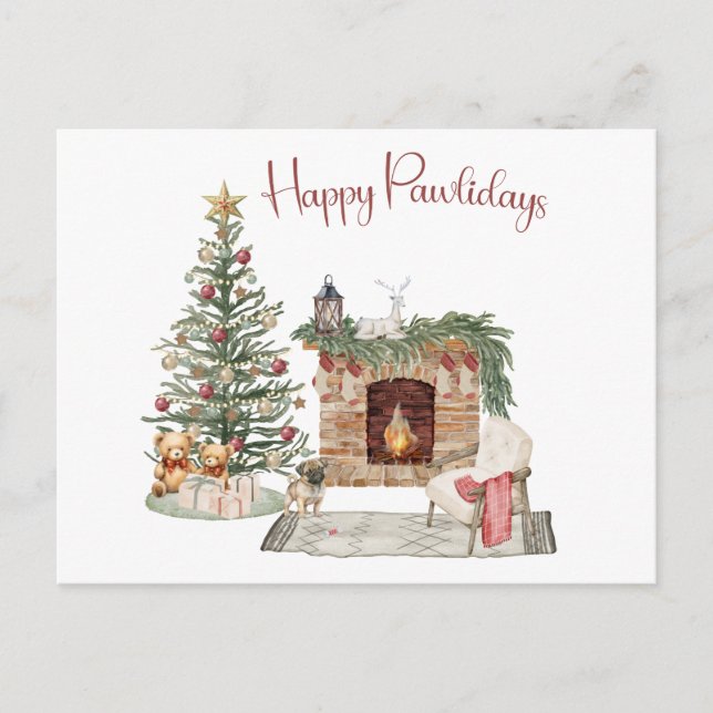 Glada Pawlidays Hund Design- Pug Vykort (Framsida)
