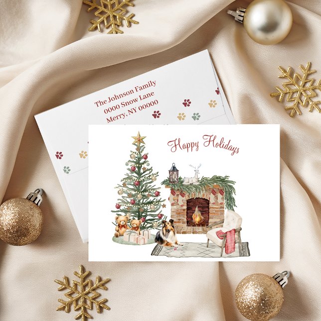 Glada Pawlidays Hund Design- Sheltie Helgkort (Skapare uppladdad)