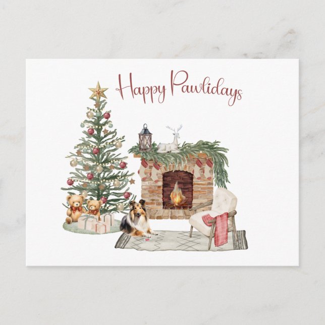 Glada Pawlidays Hund Design- Sheltie Vykort (Framsida)