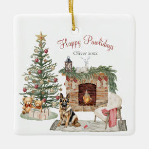Glada Pawlidays Hund Design- Tysk Schäferhund Julgransprydnad Keramik