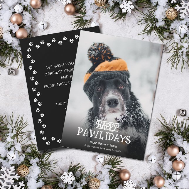 Glada Pawlidays Hund Foto Jul Julkort (Happy Pawlidays dog photo Christmas holiday cards, PRINTED and/or INSTANT DOWNLOAD)