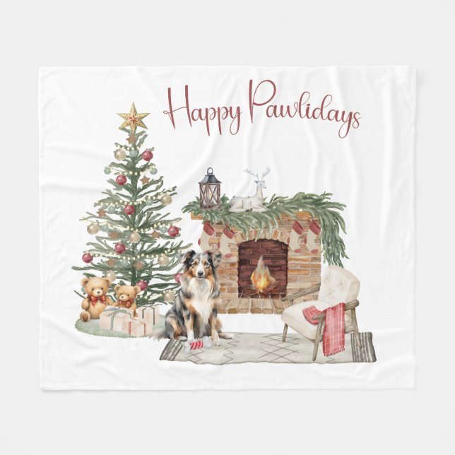 Glada Pawlidays Hunddesign - Australian Shepherd Fleecefilt (Framsidan (Horisontell))