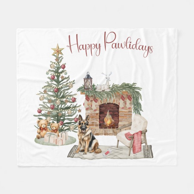 Glada Pawlidays Hunddesign - Tysk Schäferhund Fleecefilt (Framsidan (Horisontell))