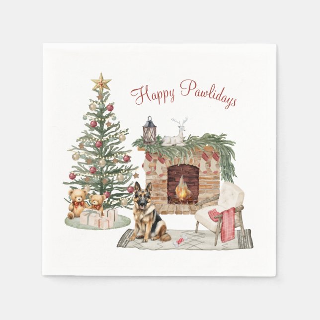 Glada Pawlidays Hunddesign - Tysk Schäferhund Pappersservett (Framsidan)