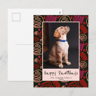 Glada Pawlidays Röda Enkel Linje Mönster Hund Djur Helg Vykort