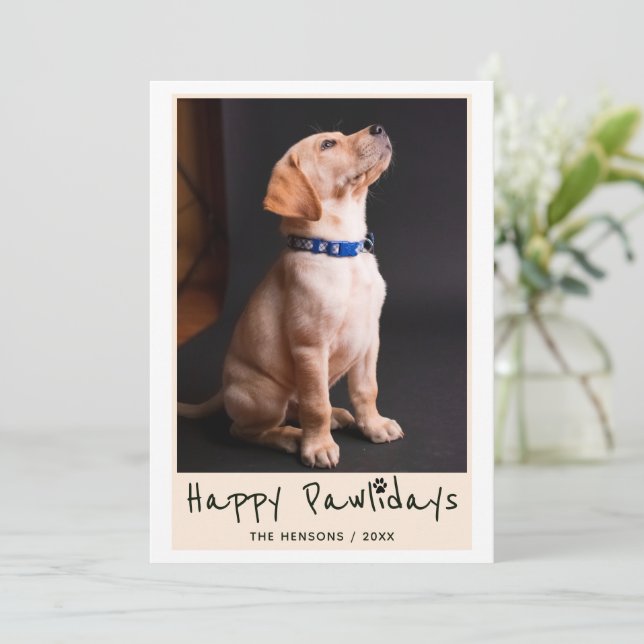 Glada Pawlidays Roliga Puns Djur Foto Julkort (Stående Fram)