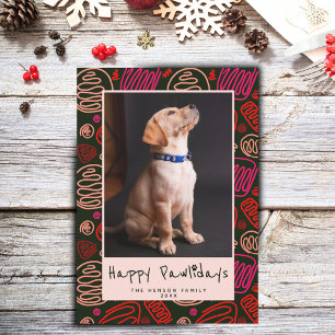 Glada Pawlidays Rosa Svart Enkel linje Hund Foto Julkort