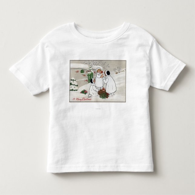 Glada Piglets för ett ChristmasPeople innehav T-shirt (Framsida)