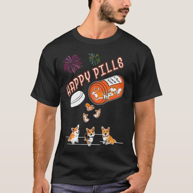 Glada Piller Corgi Hund T Shirt (Framsida)