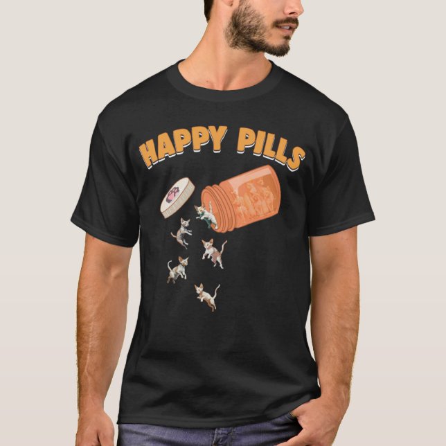 Glada Piller Devon Rex Katt Kattunge Kattdjur Humo T Shirt (Framsida)