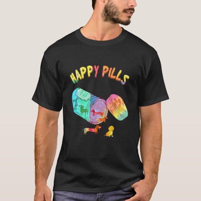 Glada Piller Färgglad Dachshund Hund T Shirt (Framsida)