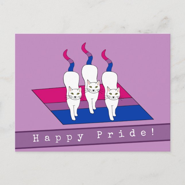 Glada Pride Katter Med Bisexuell Pride Flagga Vykort (Framsida)