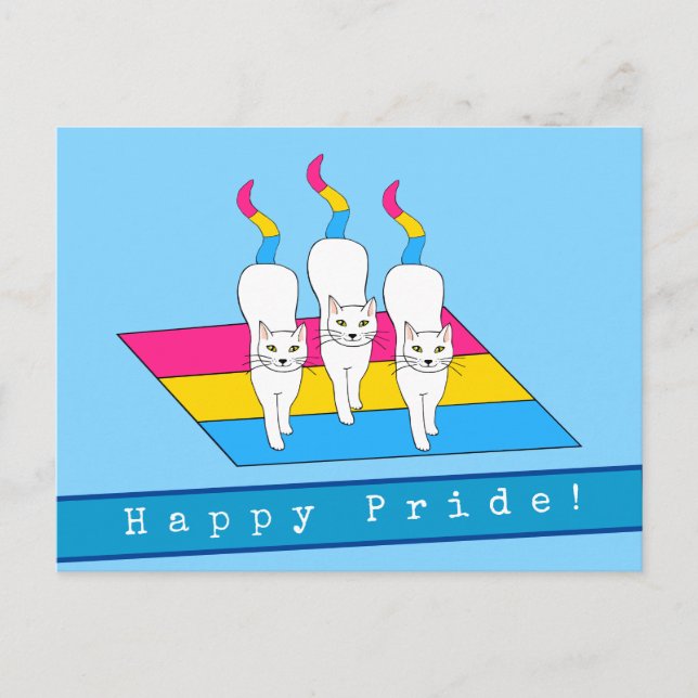 Glada Pride Katter Med Pansexuell Flagga Vykort (Framsida)