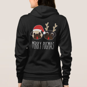 Glada Pugmas Santa och renHoodiesvart T Shirt