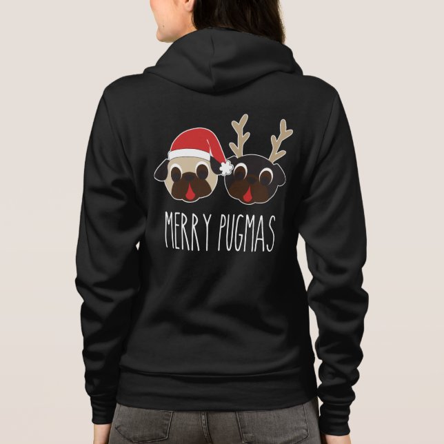 Glada Pugmas Santa och renHoodiesvart T Shirt (Baksida)