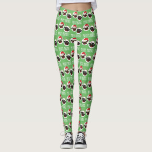 Glada Pugmas Santa och renmops Leggings
