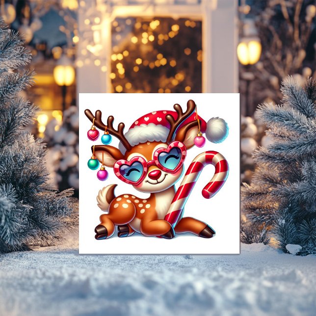 Glada renar som kopplar av med rödpiperskonfek julkort (Skapare uppladdad)